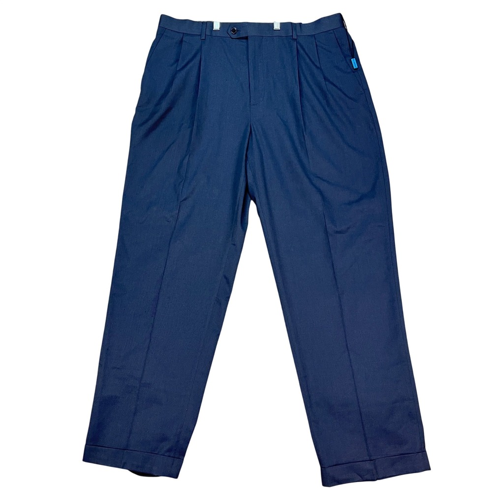 Croft Barrow Pants Mens 38x32 Navy Straight Leg Classic Fit Pleated Cuffed NEW